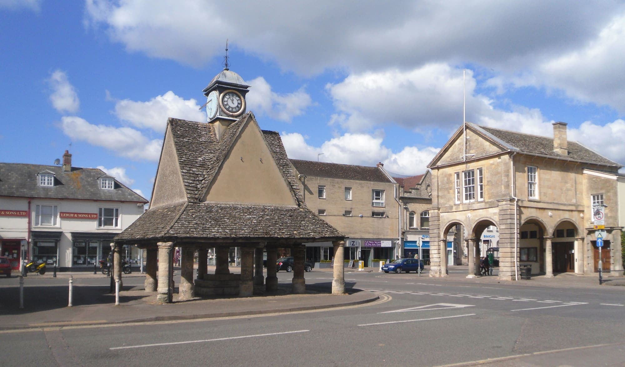 The Buttercross and the Town Hall in Witney's market place