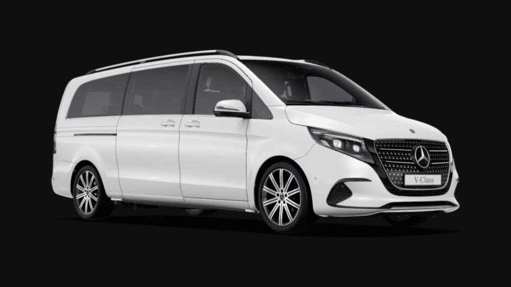 White Mercedes people carrier, front three-quarter view